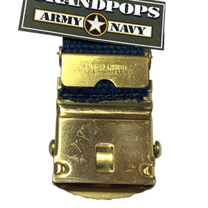 Navy Blue Canvas Web Belt Solid Brass Closed-Face Buckle