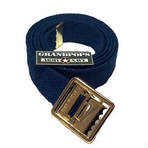 Navy Blue Canvas Web Belt Solid Brass Open-Face Buckle USA MADE