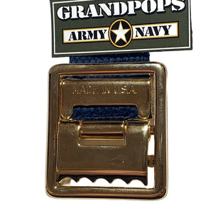 Navy Blue Canvas Web Belt Solid Brass Open-Face Buckle USA MADE