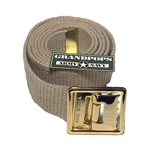 USMC Khaki Canvas Web Belt Solid Brass Open-Face Buckle USA MADE