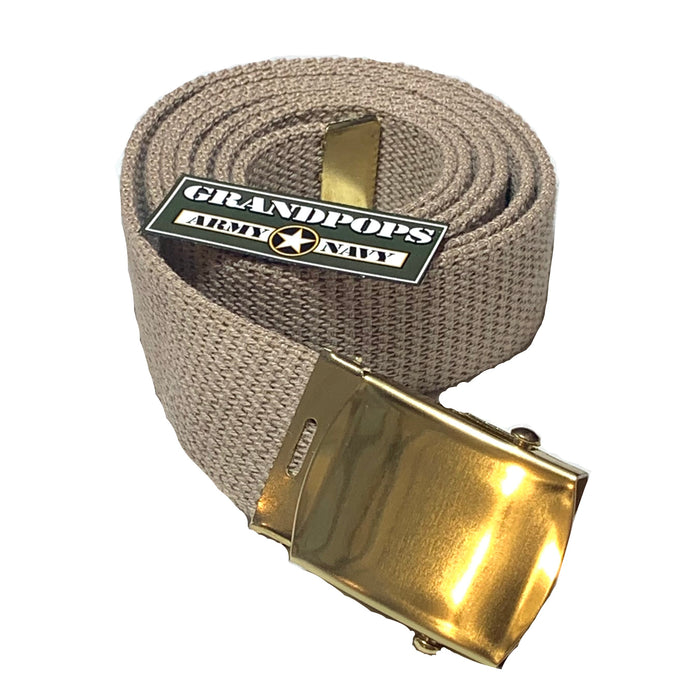 USMC Khaki Canvas Web Belt Solid Brass Closed-Face Buckle