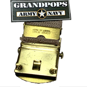USMC Khaki Canvas Web Belt Solid Brass Closed-Face Buckle