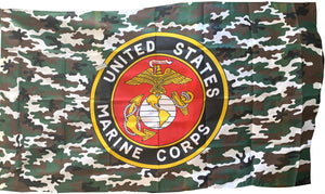 United States Marine Corps Logo Woodland Camouflage Flag