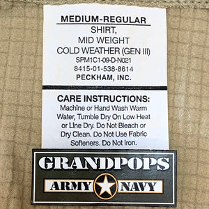 U.S. Military Desert Sand ECWCS Gen III Mid-Weight Underwear Waffle Top Shirt USA MADE