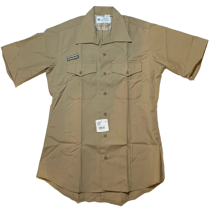 U.S. Marine Corps Man's Tropical Khaki Short Sleeve Poly/Wool Dress Shirt Current Issue