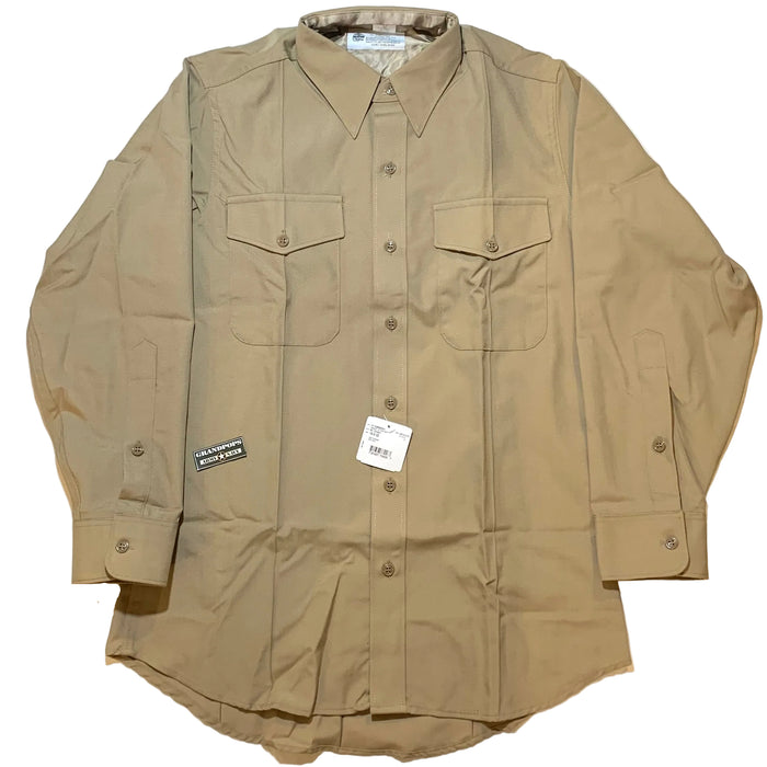 U.S. Marine Corps Man's Tropical Khaki Long Sleeve Poly/Wool Dress Shirt Current Issue