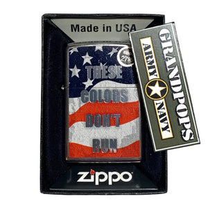 "These Colors Don't Run" American Flag Polished Finish Military Zippo Lighter