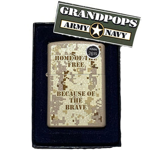 "Home of the Free Because of the Brave" Desert MARPAT Painted Finish Military Zippo Lighter
