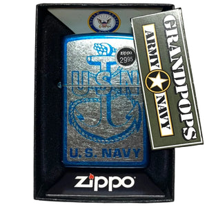 Blue USN Anchor Painted Finish Official U.S. Navy Zippo Lighter