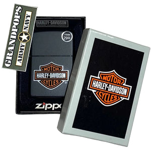 Harley-Davidson Zippo lighter on a white background with Grandpops Army Navy Logo