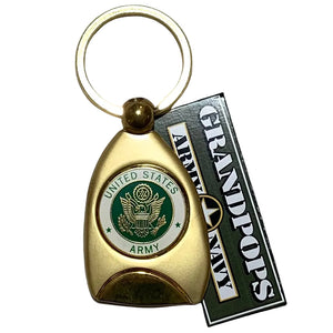 Gold keychain with U.S. Army emblem and  a 'Grandpops Army Navy' logo.