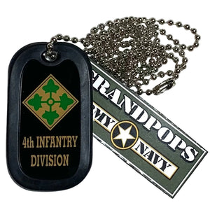 U.S. Army 4th Infantry Division Dog Tag With a Black Silencer and 'Grandpops Army Navy' logo.