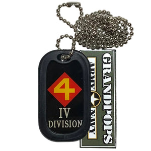 Commemorative 4th Marine Division dog tag with silencer and 'Grandpops Army Navy' logo.