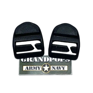 Black Plastic 1" Field Repair Tension Locks (2-Pack) with a Grandpops Army Navy logo.