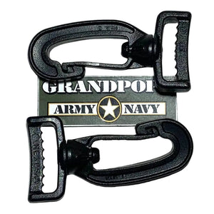 Black Plastic 1" Delrin Snaphooks (2-Pack) with a Grandpops Army Navy logo.