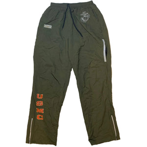U.S. Marine Corps Green PT Pants with a Grandpops Army Navy logo.