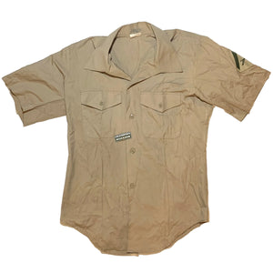 U.S. Marine Corps Khaki Shade 2115 Cotton/Poly Class I Man's Short Sleeve Dress Shirt with Grandpops Army Navy logo.
