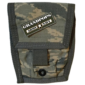 U.S. Air Force ABU Digital Tiger Stripe MOLLE Handcuff Pouch with a Grandpops Army Navy logo.
