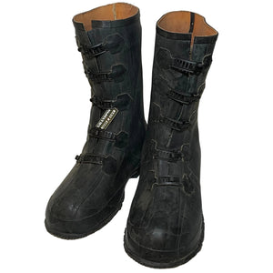 U.S. Military Black Rubber Galoshes Boots with a Grandpops Army Navy logo.