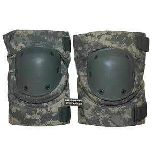 U.S. Army ACU Digital Camo Protective Knee Pads with a Grandpops Army Navy logo.
