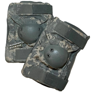 U.S. Army ACU Digital Camo Elbow Pads with a Grandpops Army Navy logo.