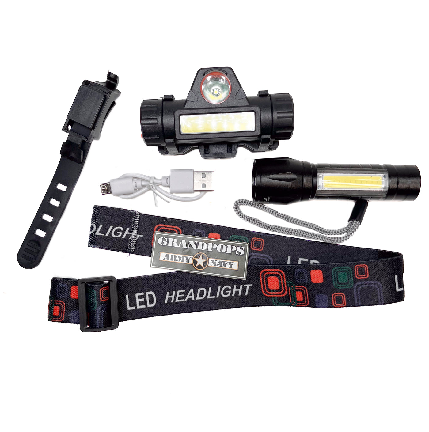500 lumen led flashlight rechargeable 500 Lumen Rechargeable LED Headlamp / Flashlight Kit W/ Bicycle Mount – GRANDPOPSARMYNAVY