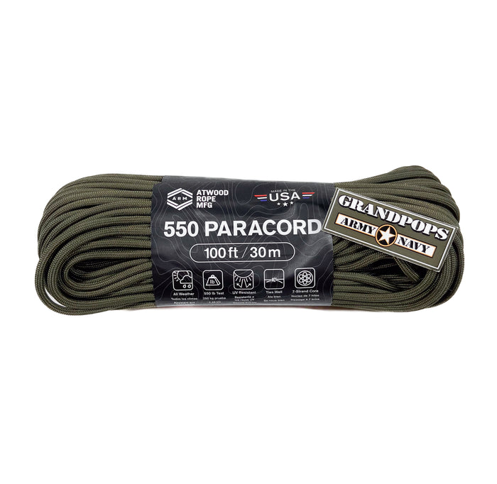 Olive Drab 550LB Paracord 100ft Made In USA