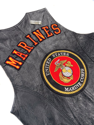 USMC Black Leather Motorcycle Vest