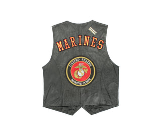 USMC Black Leather Motorcycle Vest
