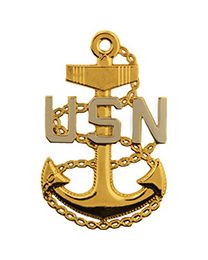 BDG USN Basic Chief Petty Officer (1 1/4") Silver/Gold  Rank Pin