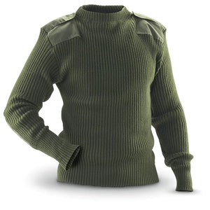 U.S. Marine Corps Olive Drab 100% Wool Commando Sweater W/ Epaulettes Size 40 USA MADE