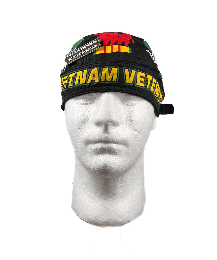 Black Vietnam Veteran Ribbon Bar Flag 100% Cotton Durag Head Wrap W/ Terrycloth Sweatband