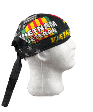Black Vietnam Veteran Ribbon Bar Flag 100% Cotton Durag Head Wrap W/ Terrycloth Sweatband