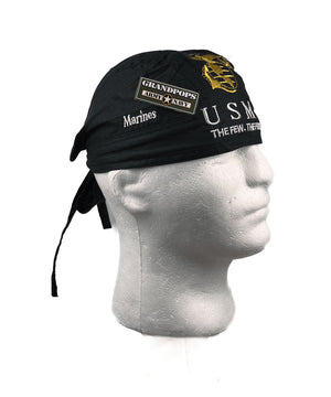 Black USMC Insignia & Motto 100% Cotton Durag Head Wrap