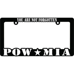 Black Plastic POW MIA "You Are Not Forgotten" License Plate Holder