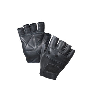 Black Fingerless Leather Biker Gloves