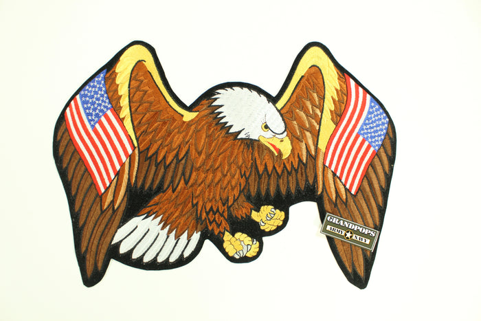 Large Embroidered Flying American Eagle Patriotic Iron on Patch 14"x10"