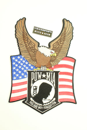 Large Embroidered Flying Eagle American Flag POW MIA Patriotic Iron on Patch 7.25"x10.75"