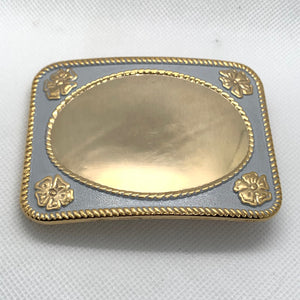 Baby Blue & Gold Mafco Mirror Western Style Belt Buckle