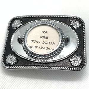 Silver Dollar Black & Silver Mirror Western Style Belt Buckle