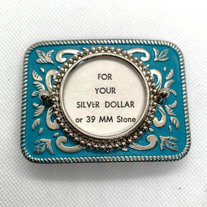 Silver Dollar Turquoise & Silver Western Style Belt Buckle