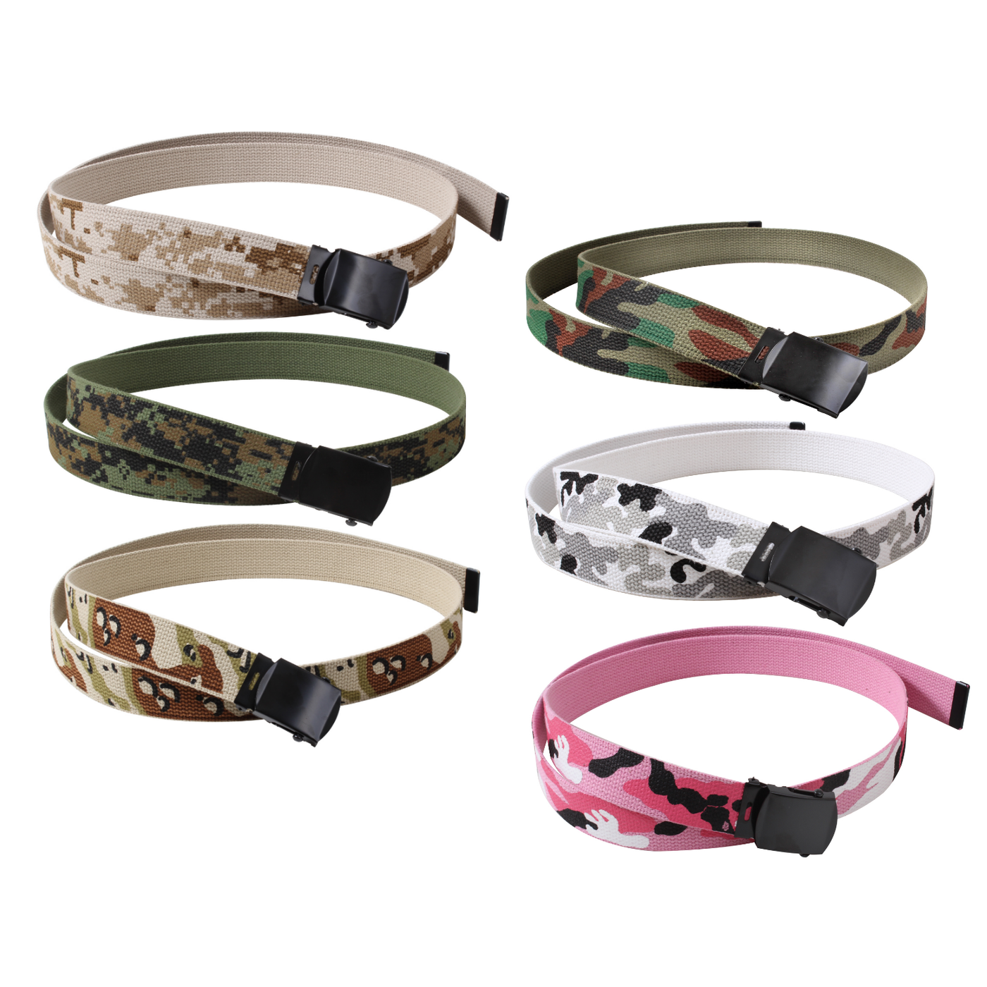 ARMYU Military Web Belt Reversible Cotton Canvas Army Camo & Solid Belts  with Black Buckle 54