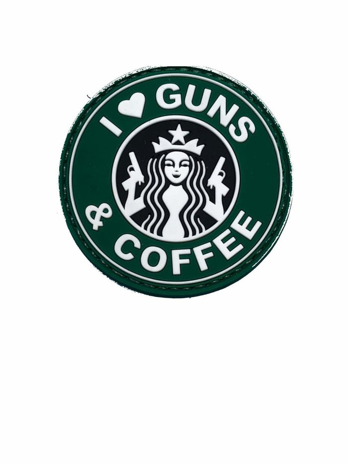 I Love Guns And Coffee Green PVC Morale Patch USA MADE