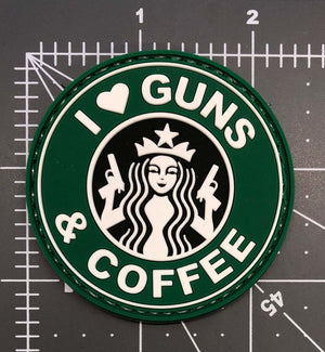 I Love Guns And Coffee Green PVC Morale Patch USA MADE