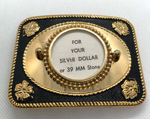 Silver Dollar Black & Gold Mirror Western Style Belt Buckle