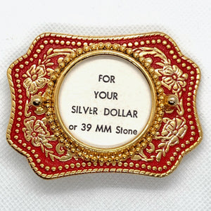 Silver Dollar Red & Gold Western Style Belt Buckle