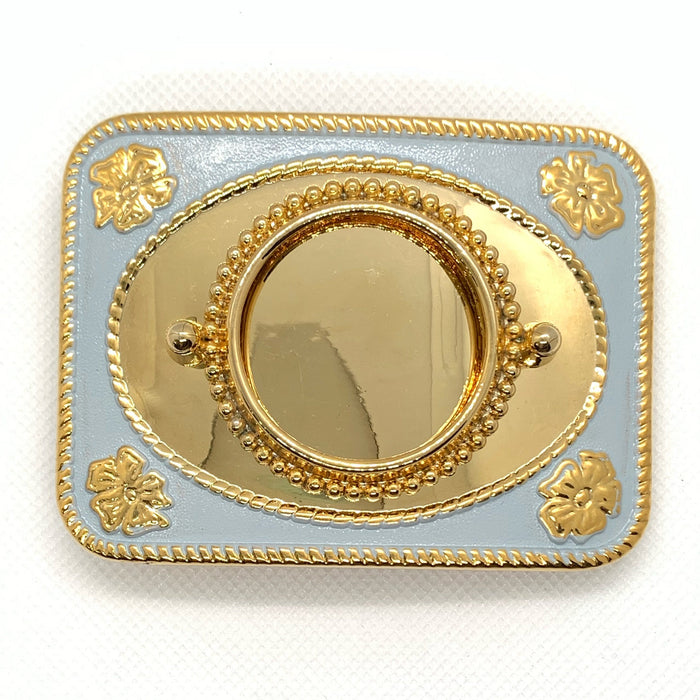 Silver Dollar Baby Blue & Gold Mirror Western Style Belt Buckle