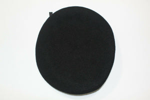 Military Black 100% Wool Beret Leather Band